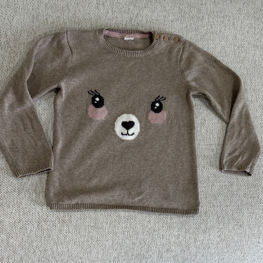 Adorable Brown Bear Face Girls Sweater
